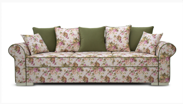 Прямой диван Ameli (Arcadia rose+shaggy green+glance bone) в Новом Уренгое - изображение