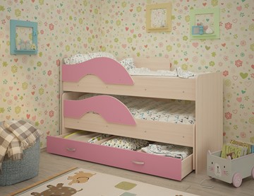 Детская 2-х ярусная кровать Радуга 1.6 с ящиком, корпус Млечный дуб, фасад Розовый в Ноябрьске
