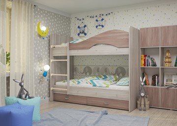 Детская кровать для девочки Мая с 2 ящиками на щитах, корпус Шимо светлый, фасад Шимо темный в Губкинском