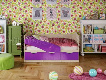 Кровать детская Бабочки 800*1600, Фиолетовый глянец в Салехарде