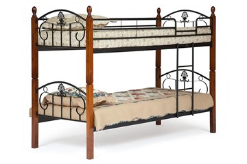Детская кровать BOLERO двухярусная дерево гевея/металл, 90*200 см (bunk bed), красный дуб/черный в Губкинском
