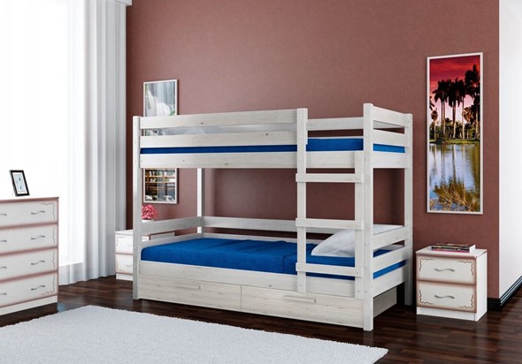 Кроватка Джуниор двухъярусная с ящиками (Белый Античный) в Надыме - изображение