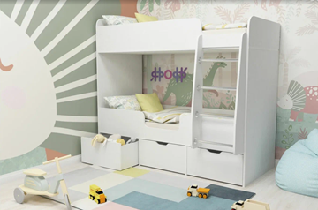 Детская 2-этажная кровать Малыш двойняшка 70х160, корпус Белое дерево, фасад Белое дерево в Муравленко
