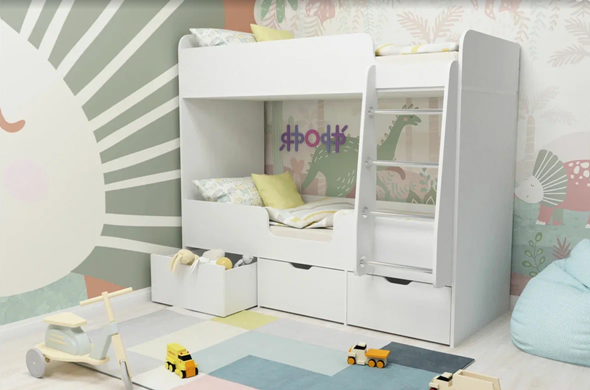 Детская 2-этажная кровать Малыш двойняшка 70х160, корпус Белое дерево, фасад Белое дерево в Лабытнанги - изображение