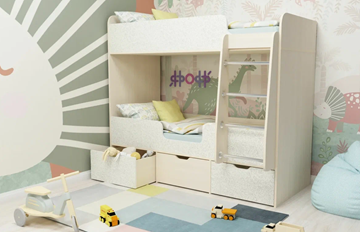 Детская 2-ярусная кровать Малыш двойняшка 70х160, корпус Дуб молочный, фасад Фейритейл в Лабытнанги - предосмотр