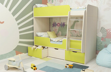Детская двухэтажная кровать Малыш двойняшка 70х160, корпус Дуб молочный, фасад Лайм в Ноябрьске - предосмотр