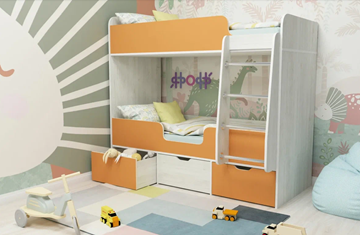 Двухэтажная детская кровать Малыш двойняшка 70х160, корпус Винтерберг, фасад Оранжевый в Ноябрьске