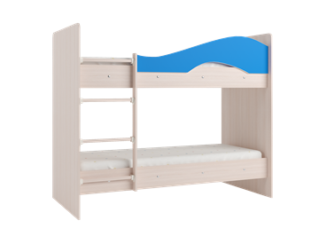 Детская 2-х ярусная кровать Мая на щитах со шкафом и ящиками, корпус Млечный дуб, фасад Синий в Салехарде - предосмотр 1