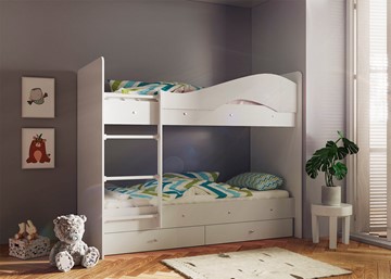 Детская 2-х ярусная кровать Мая с 2 ящиками на щитах, цвет Млечный дуб в Ноябрьске