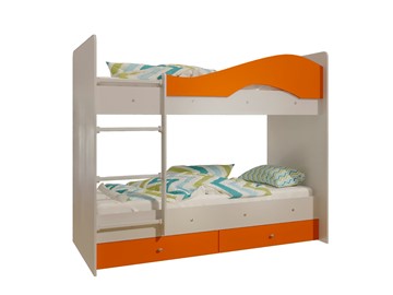 Двухэтажная детская кровать Мая с 2 ящиками на щитах, корпус Млечный дуб, фасад Оранжевый в Губкинском - предосмотр 4