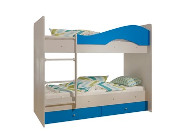 Детская двухъярусная кровать Мая с 2 ящиками на щитах, корпус Млечный дуб, фасад Синий в Губкинском - предосмотр 4