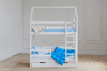 Детская 2-этажная кровать Домик с ящиками, цвет белый в Салехарде