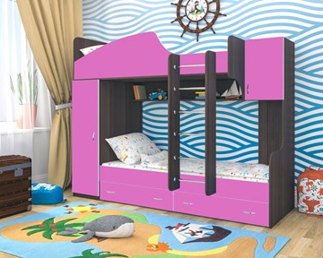 Двухэтажная детская кровать Юниор-2, каркас Ясень анкор темный, фасад Розовый в Муравленко