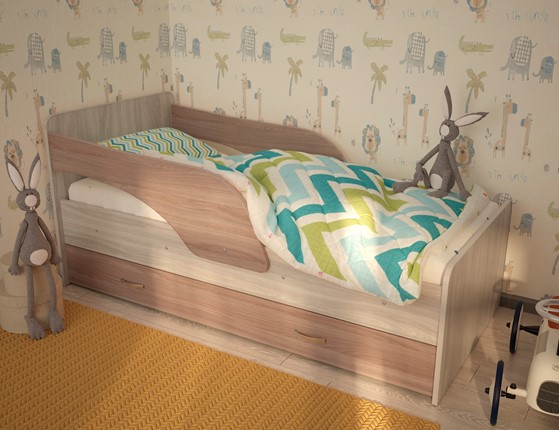 Кровать с ящиками Максимка, корпус Шимо светлый, фасад Шимо темный в Ноябрьске - изображение