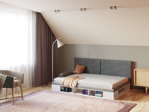 Подростковая кровать Lancaster 1, 120х200, ЛДСП белый, лофти серый в Надыме - изображение