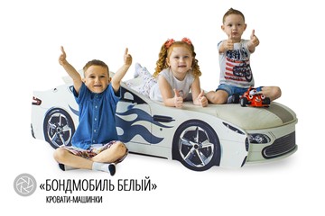Детская кровать-машина Бондимобиль белый в Салехарде - предосмотр 3