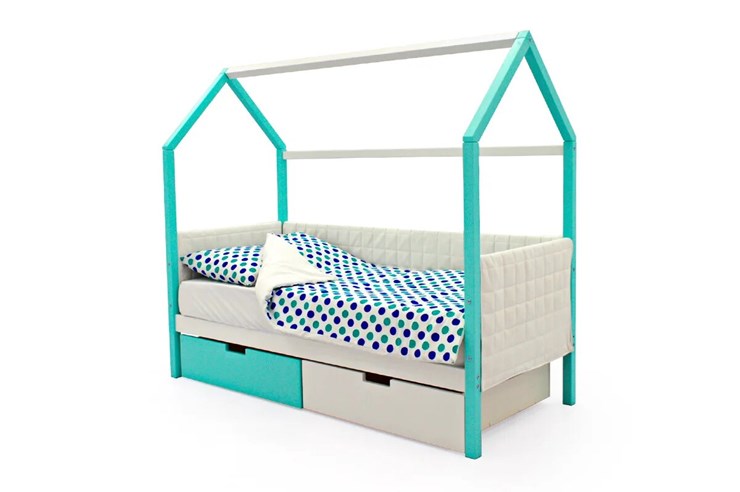 Кровать-домик детская «Svogen мятный-белый» мягкая в Салехарде - изображение 3