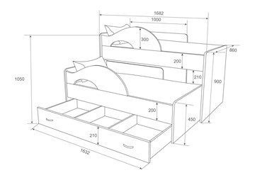 Кровать двухъярусная Радуга 1.6 с ящиком, корпус Млечный дуб, фасад Синий в Тарко-Сале - предосмотр 2