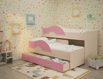 Детская 2-х ярусная кровать Радуга 1.6 с ящиком, корпус Млечный дуб, фасад Розовый в Салехарде - предосмотр 1