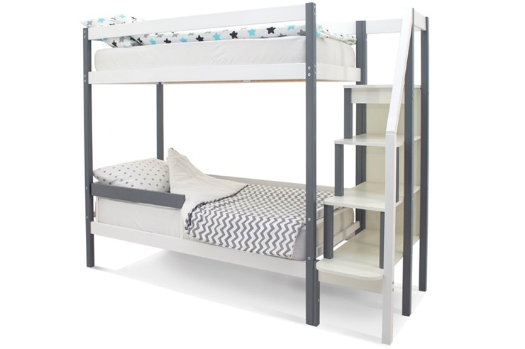 Детская 2-ярусная кровать Svogen графит-белый в Надыме - изображение 3