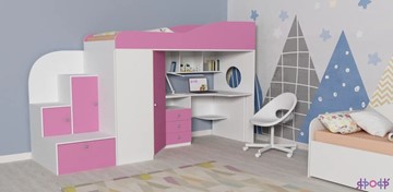 Кровать-чердак детская Кадет-1, корпус Белое дерево, фасад Розовый в Муравленко