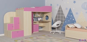 Детская кровать-шкаф Кадет-1, корпус Дуб, фасад Розовый в Салехарде