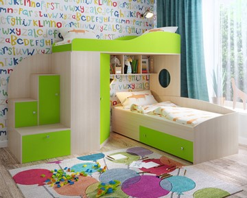 Детская кровать-шкаф Кадет-2, корпус Дуб, фасад Лайм в Муравленко