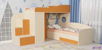 Детская кровать-чердак Кадет-2, корпус Дуб, фасад Оранжевый в Надыме - предосмотр