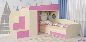 Кровать-чердак детская Кадет-2, корпус Дуб, фасад Розовый в Надыме