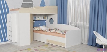 Детская кровать-шкаф Кадет-2 с металлической лестницей, корпус Белое дерево, фасад Дуб в Надыме