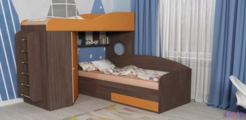 Детская кровать-шкаф Кадет-2 с металлической лестницей, корпус Бодего, фасад Оранжевый в Надыме