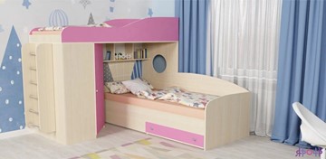Детская кровать-шкаф Кадет-2 с металлической лестницей, корпус Дуб, фасад Розовый в Салехарде