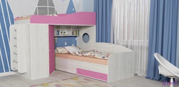 Кровать-чердак детская Кадет-2 с металлической лестницей, корпус Винтерберг, фасад Розовый в Губкинском