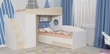 Детская кровать-шкаф Кадет-2 с универсальной лестницей, корпус Белое дерево, фасад Дуб в Муравленко