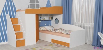 Детская кровать-шкаф Кадет-2 с универсальной лестницей, корпус Белое дерево, фасад Оранжевый в Новом Уренгое