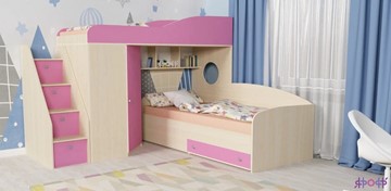 Детская кровать-шкаф Кадет-2 с универсальной лестницей, корпус Дуб, фасад Розовый в Салехарде