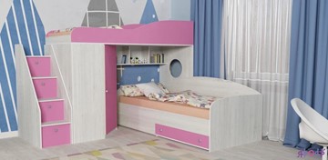 Детская кровать-шкаф Кадет-2 с универсальной лестницей, корпус Винтерберг, фасад Розовый в Новом Уренгое