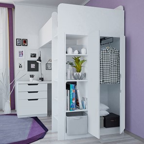 Кровать детская с письменным столом и шкафом POLINI Kids Simple Белый в Муравленко - предосмотр 3