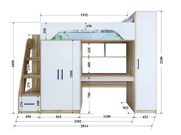 Кровать-чердак в детскую с шкафом Тея, каркас Винтерберг, фасад Амарант в Тарко-Сале - предосмотр 1