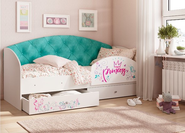 Детская кровать односпальная Эльза с бортиком, Бирюза (латы) в Салехарде - изображение