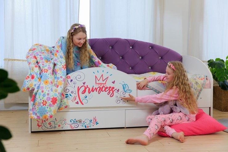 Детская кровать с ящиками Эльза с бортиком, Фиолетовый (латы) в Салехарде - изображение 4