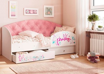 Кровать с ящиками Эльза с бортиком, Розовый (латы) в Новом Уренгое