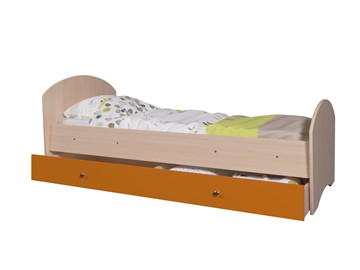 Кровать детская с ящиком Мозайка без бортиков, корпус Млечный дуб/фасад Оранжевый (ламели) в Надыме