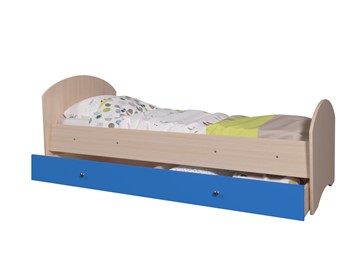 Детская кровать с ящиком Мозайка без бортиков, корпус Млечный дуб/фасад Синий (ламели) в Салехарде