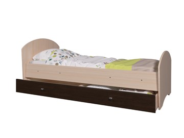 Детская кровать с ящиком Мозайка без бортиков, корпус Млечный дуб/фасад Венге (ламели) в Салехарде