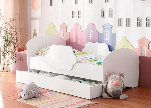 Кровать детская Тучка с ящиком, корпус Белый, фасад Белый в Лабытнанги - изображение