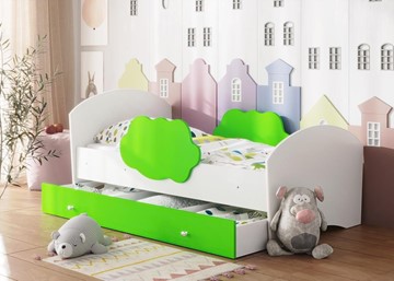 Детская кровать Тучка с ящиком, корпус Белый, фасад Лайм в Лабытнанги