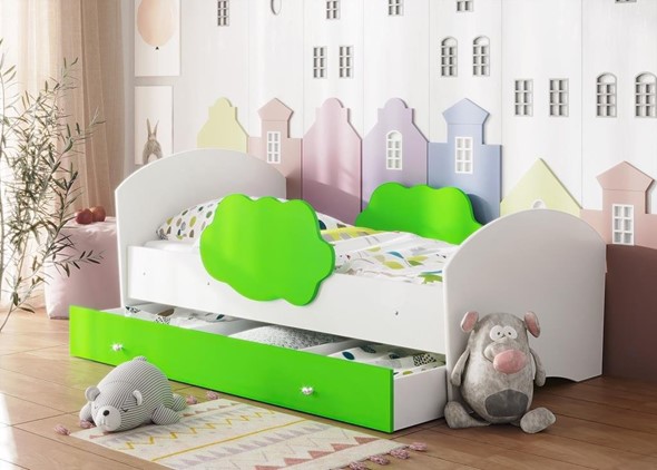 Детская кровать Тучка с ящиком, корпус Белый, фасад Лайм в Салехарде - изображение