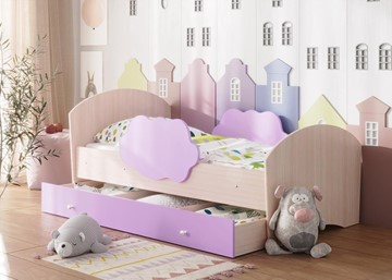 Детская кровать Тучка с ящиком, корпус Дуб млечный, фасад Ирис в Надыме