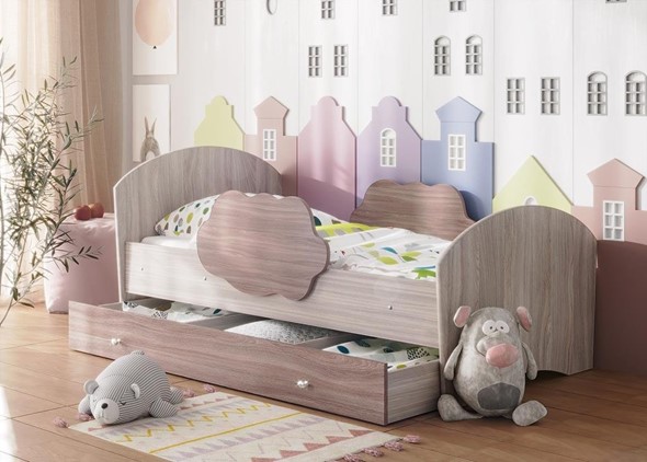 Кровать детская Тучка с ящиком, корпус Ясень Шимо светлый, фасад Ясень Шимо темный в Губкинском - изображение